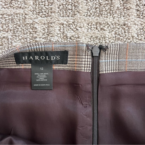 Vintage plaid wool skirt size 12 Harold's brown and gray midi skirt - Picture 3 of 5